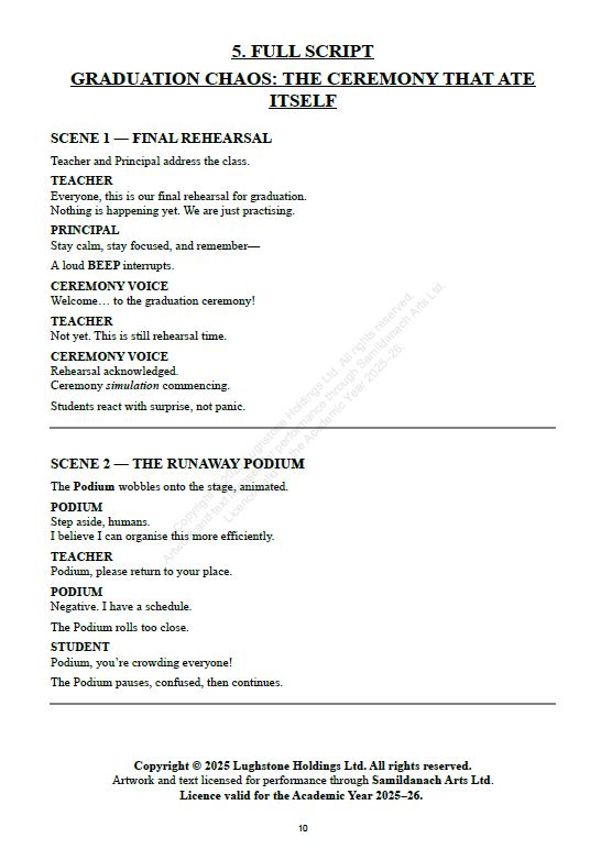 Graduation Chaos: The Ceremony That Ate Itself Mainstream 6th Class School Play – Annual Performance Licence