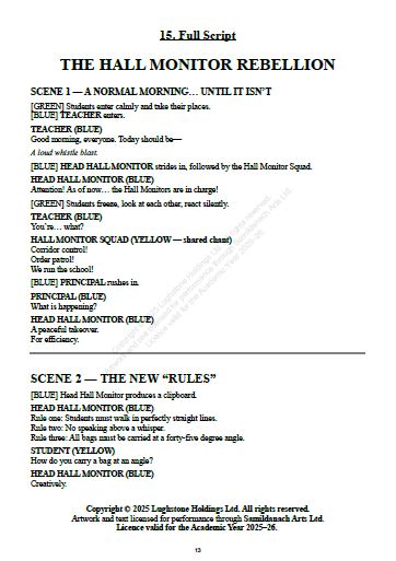 The Hall Monitor Rebellion — 2nd Year School Play Annual Performance Licence