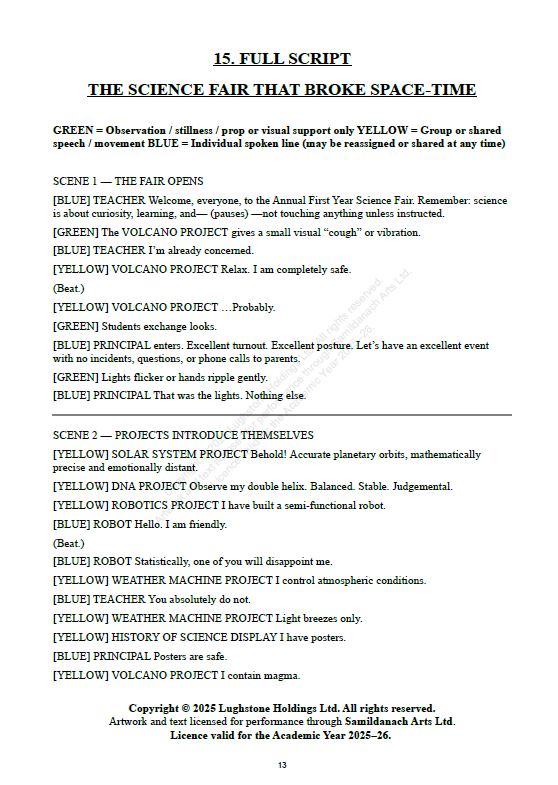 The Science Fair That Broke Space-Time — 1st Year School Play Annual Performance Licence