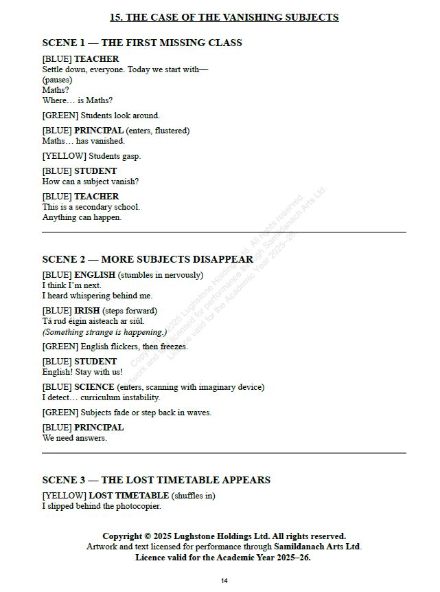 The Case of the Vanishing Subjects — 3rd Year School Play Annual Performance Licence