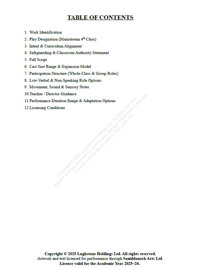 The Great Homework Heist 4th Class Primary School Play – Annual Performance Licence