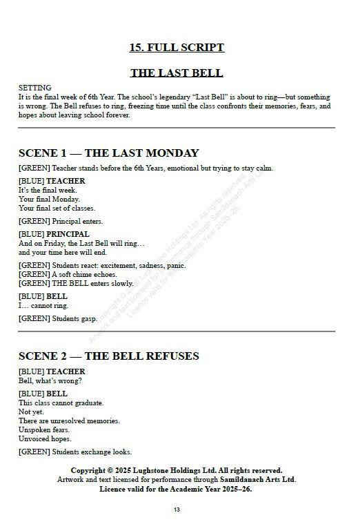 The Last Bell: Legends of the Year — 6th Year School Play Annual Performance Licence