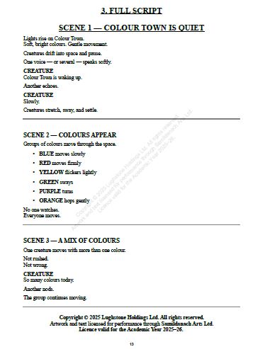 THE Curious Creatures Of Colour Town – SNE Ages 5 - 8 School Play Annual Licence