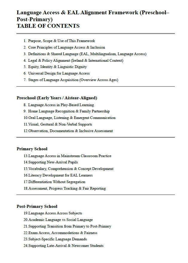 Language Access & EAL Alignment Framework (Preschool–Post-Primary)