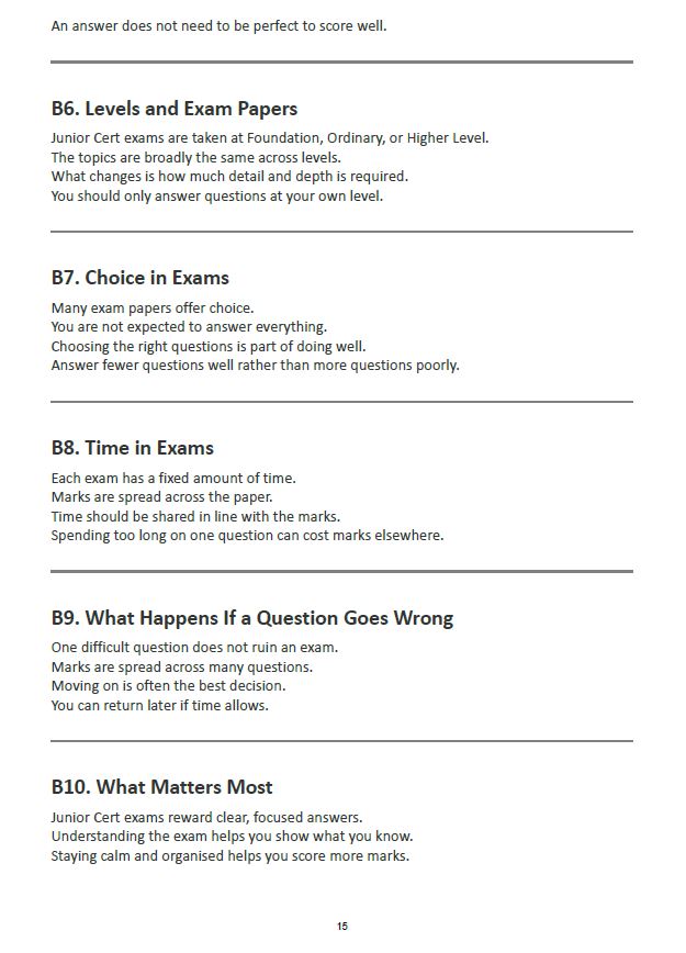 Junior Cycle — Exam Clarity & Support Guide (Student Edition)