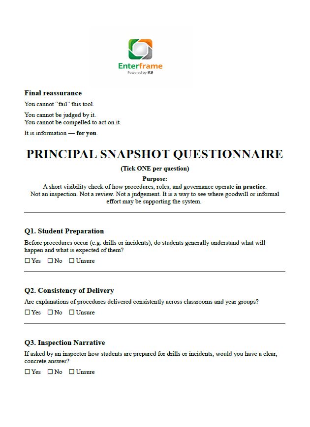 Principal Snapshot Lite – 10-Minute Governance Visibility Questionnaire - Self Accessed